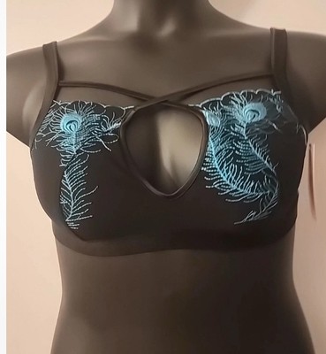 NWT!! Express Mimi London Sz S Women's Black/Blue Wirefree Bralette