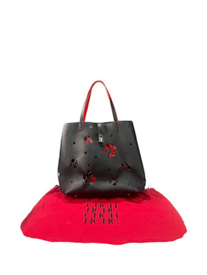 Carolina Herrera CH Black Leather Tote Bag with Red Authentic