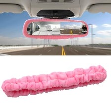 Elastic Plush Auto Rear View Mirror Protector - Stretchy Comfortable Car Pink