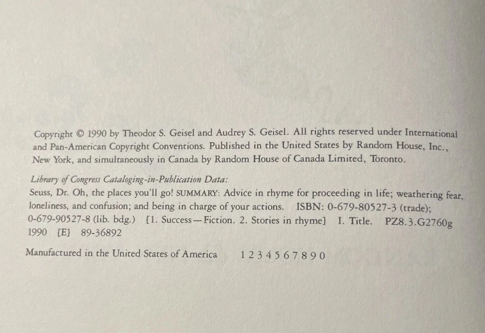 Oh, The Places You'll Go! - Hardcover By Dr.Seuss - 1st Edition, 1st Print. - Image 3 of 4