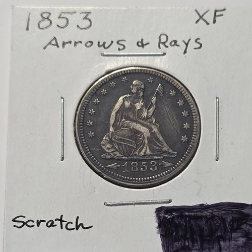 1853  Seated Liberty Quarter 25c "Arrows & Rays"