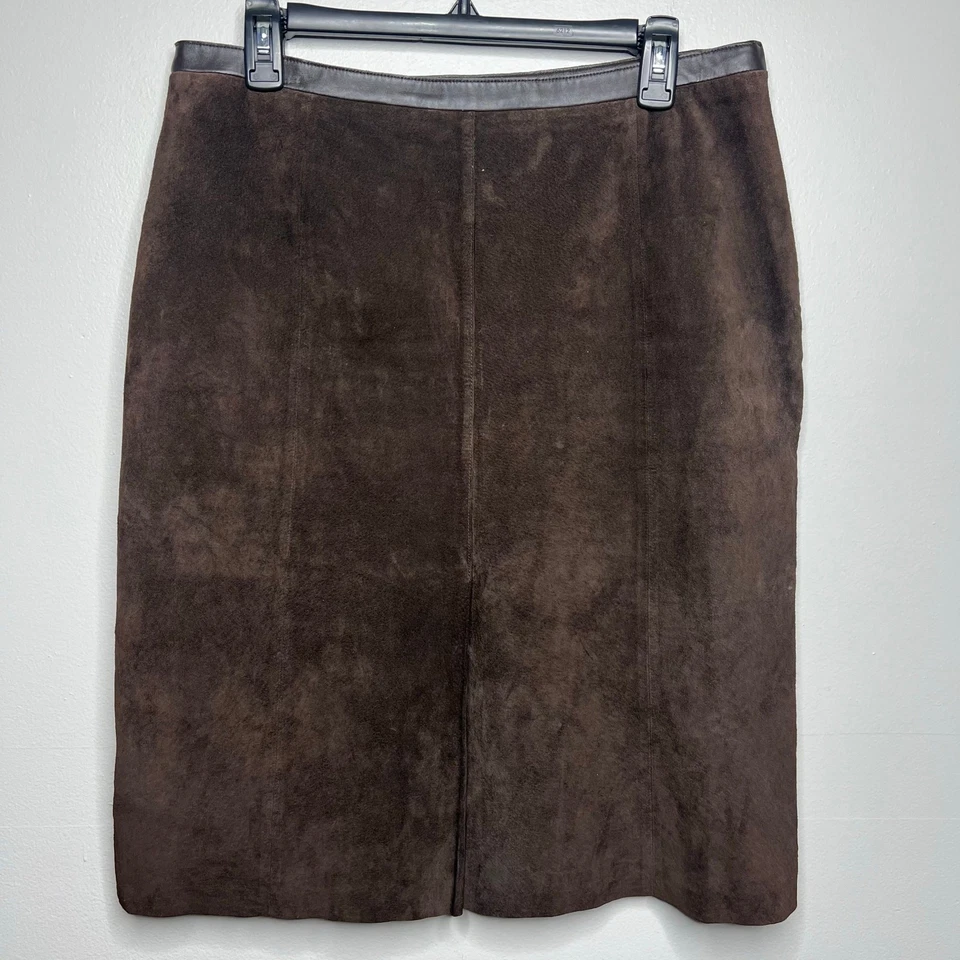 Falda halógena de cuero de gamuza marrón para mujer hasta la rodilla talla 10 Academia dinero antiguo Foto 4 de 4
