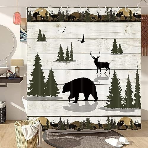 Cabin Rustic Shower Curtain, Bear Deer Wild 36"W x 72"L (Pack of 1) Rustic Bear