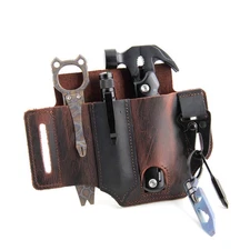 Multitool Sheath for Belt Leather EDC Pocket Organizer by (Brown)