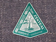 Original Vintage 1950s Luggage Hotel Central Portoroz Jugoslavija Tag Label