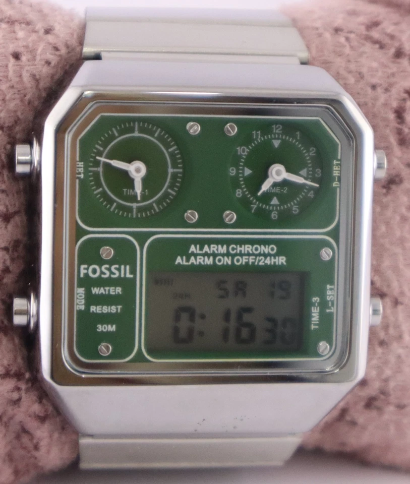 Reloj pulsera de lujo fósil analógico/digital cuarzo esfera verde excelente funcionamiento para hombre Foto 3 de 4