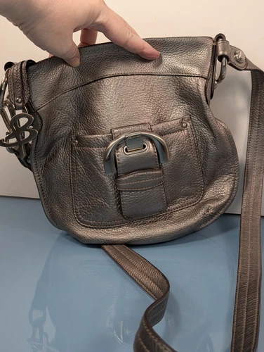 B Makowsky Silver Pebbled Soft Leather Small Convertible Crossbody Shoulder Bag - Picture 10 of 16