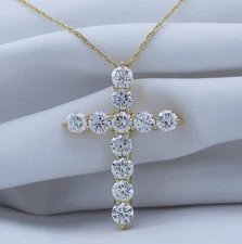 3.00 Ct TW Lab Grown Diamond Cross Women's Necklace 14K Yellow Gold Clad