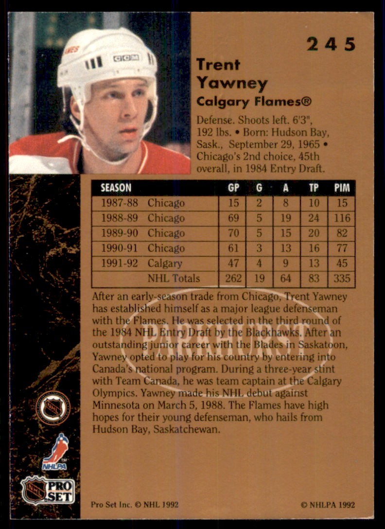 1991-92 Parkhurst Trent Yawney Calgary Flames #245 | eBay