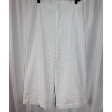 NWT Marled Womens White Cotton Eyelet Wide Leg Cropped Pants 8