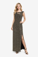 Elegant Black Gold Sequin Lace Maxi Dress Sleeveless Evening Gown