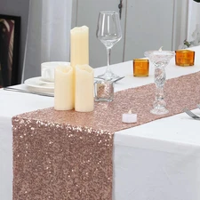 Rose Gold Sequin Table Runner 12" X 60" for Wedding Party Bridal Baby Shower Chr