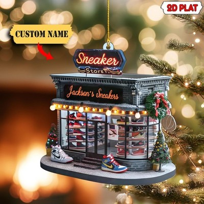 Personalized Sneaker Store 2D Ornament, Custom Name Shoe Lover Christmas