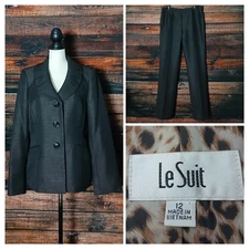 Le Suit Pants Suit Size 12 Two Piece Dark Brown Pleated Lapel Shimmer NEW 