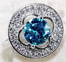 2CT Aquamarine  Topaz 925 Solid Genuine Sterling Silver Ring Sz 6 JB2-9