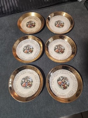 Crest O Gold SABIN 8'' Soup/Salad Bowls, Colonial Martha & George 22K, Set Of 6