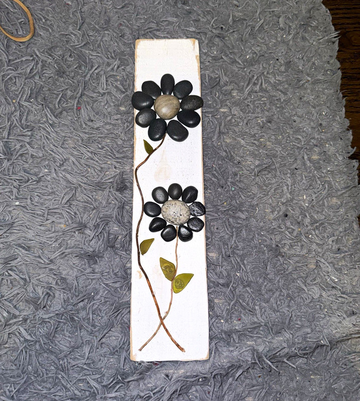 Handcrafted Painted Wooden Wall Hanging Plaque, 3D Metal Flower Decor, White