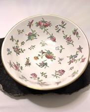 Antique Famille Rose Bowl Floral Grasshopper Chinese Hand painted porcelain