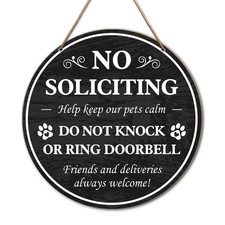 No Soliciting Sign for House Front Door, No Soliciting Dog Pet Owner Wood Han...