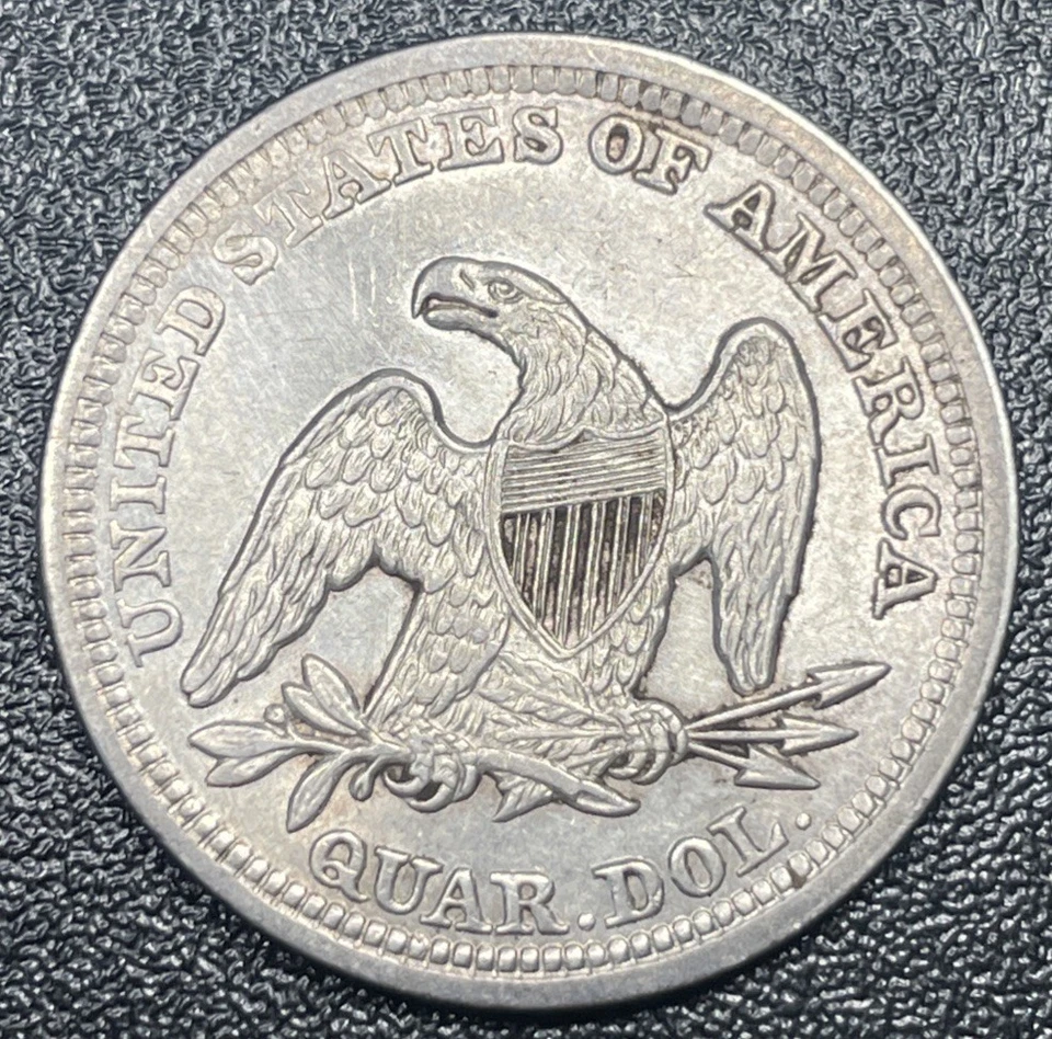 1858 Seated Liberty Quarter 25c Sharp AU Example Nice Type Coin - Image 2 of 2