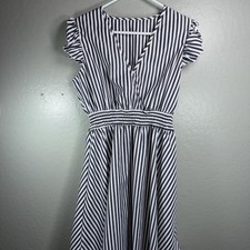 CUPSHE Mini Striped V Neck Ruffled Smocked Waist Short A Line Beach Dress NWT