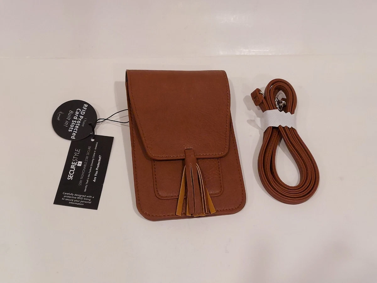 K. Carroll Accessories RFID Secure Protected Card Slots Crossbody Camel w Strap