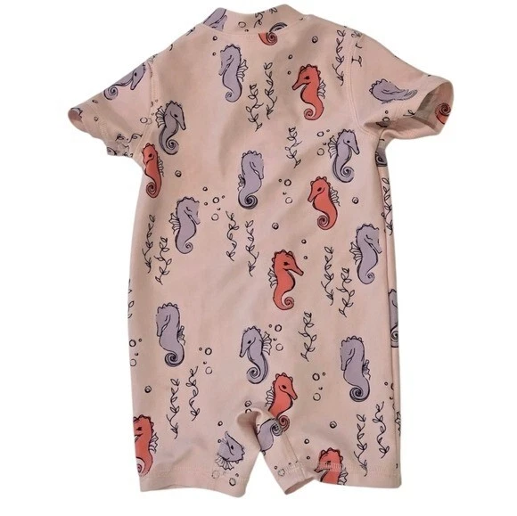 H&M Baby Girl Pink Seahorse Print Romper Style Swim Suit 3-6 Month - Image 2 of 4