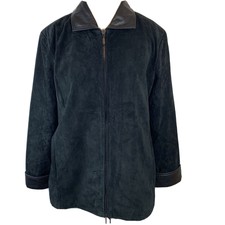 Reed Leather Sportswear Women's Black Suede Jacket Leather Collar Cuff Zip Sz Xl
