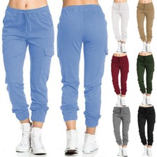 Women's Casual Pocket Combat Cargo Trousers High Waist Joggers Long Pants Botto