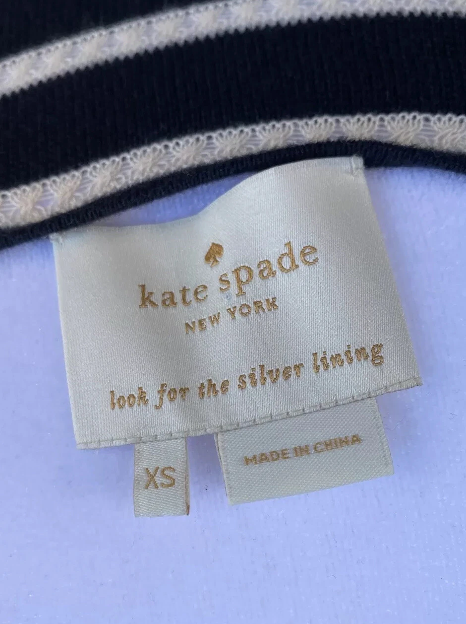 Abito Kate Spade a righe aderente e svasato taglia XS nero panna senza maniche maglia cotone