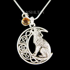 Celtic Knot Howling Wolf Crescent Moon Irish Birthday Gift Unisex Charm Necklace