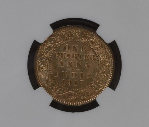 1917(C) KG V British India 1/4 Anna-NGC Graded MS 63 +RD - Picture 3 of 4
