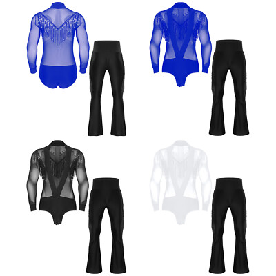 Herren Outfit Satin Trikot Chacha Clubwear Funkeln Kostüm Samba Bodysuit Musik