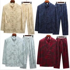 Men LongSleeve Tang suit dragon Han Fu Middle aged dad taichi uniform embroidery