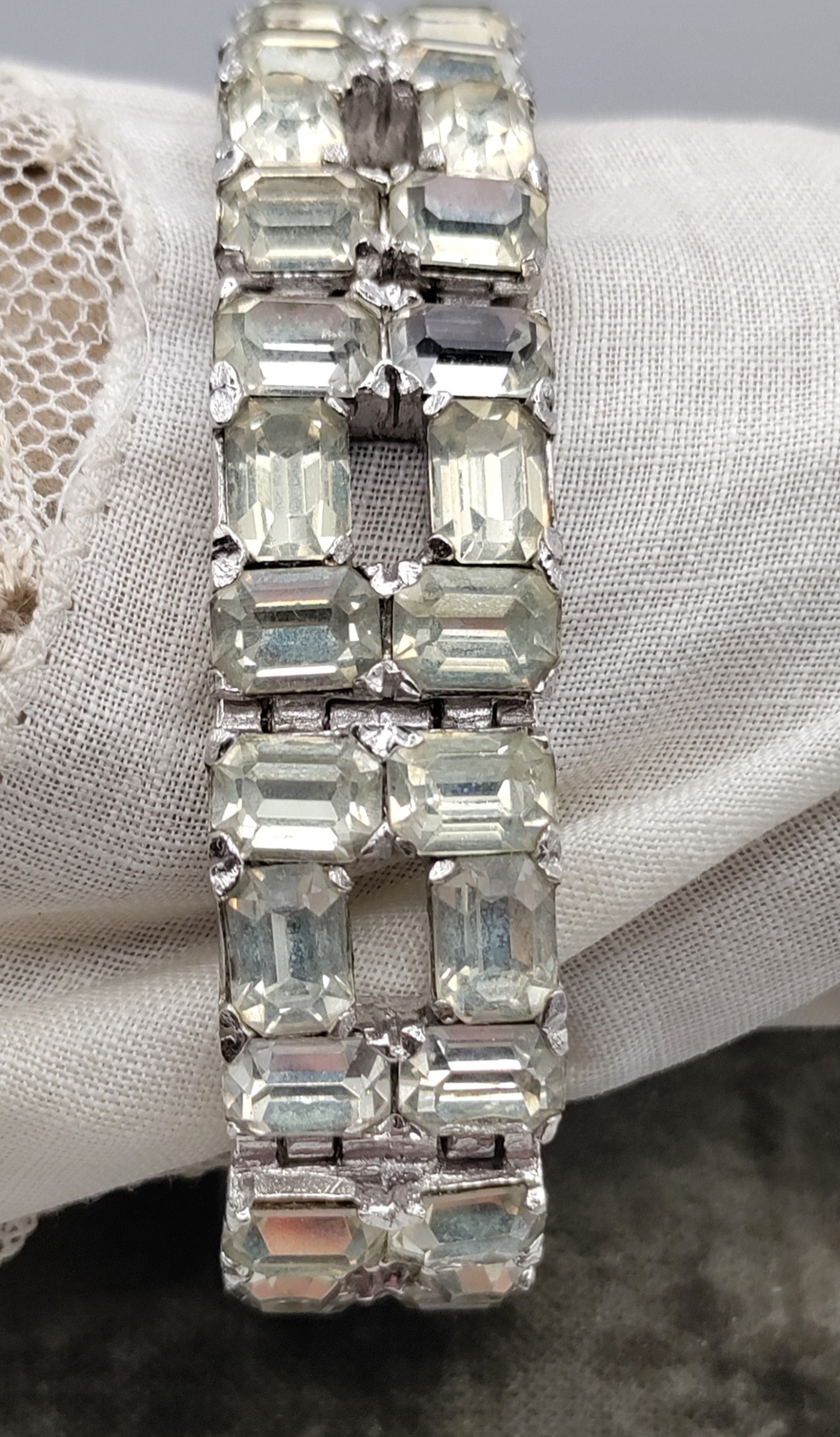 Eisenberg Script "E" Weighty Rhinestone Bracelet … - image 1