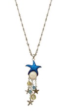 Sealife Theme Multi Charm Starfish Pendant and Long Chain Necklace for Women