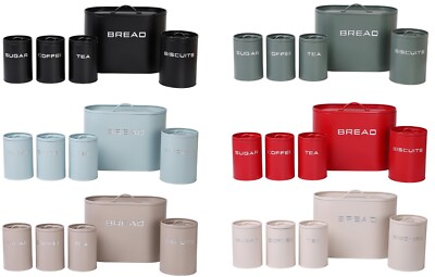 5 Stück Brotbehälter Tee, Kaffee, Zucker, Keks Kanister Set ovaler Metallbehälter