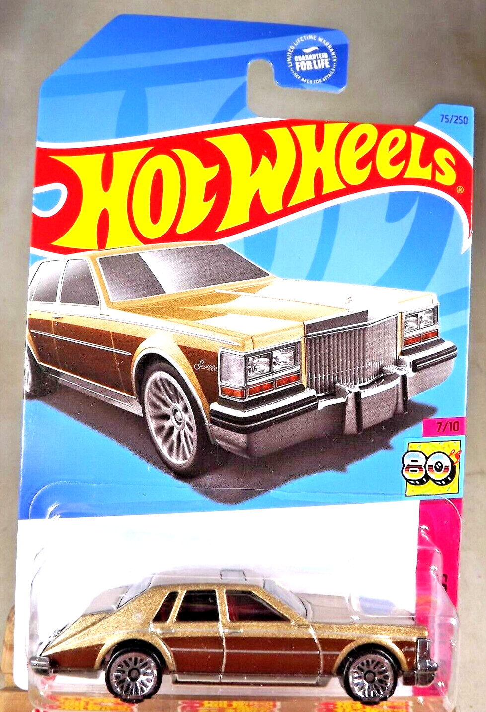 2023 Hot Wheels #75 HW: The '80s 7/10 '82 CADILLAC SEVILLE Gold w/Chrome Lace Sp