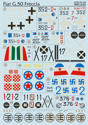 Decal for Fiat G.50 Freccia (Aircraft wet decal) scale 1/72 Print Scale 72-144
