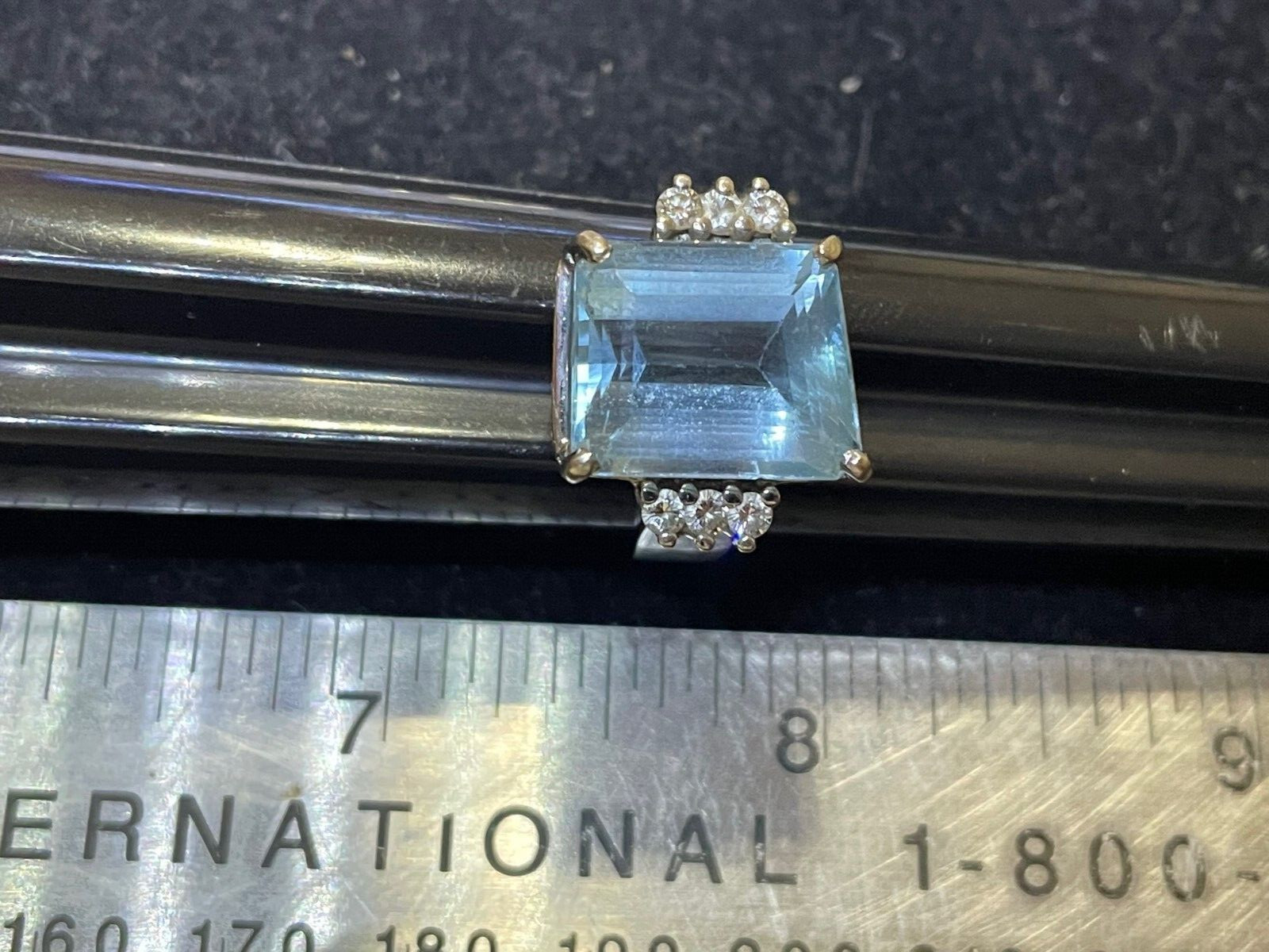 14k White Gold modified rectangular cut blue topa… - image 8