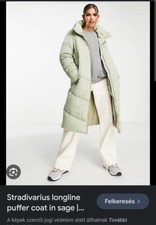 Stradivarius Womens Longline Puffer Coat In Sage Green Xs Brand New