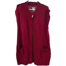 Chico  s sleeveless long top button open cardigan sweater vest 2 L 12 burgundy