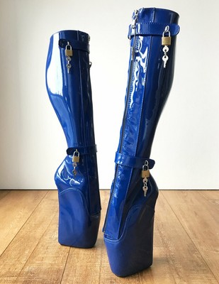 blue knee length boots