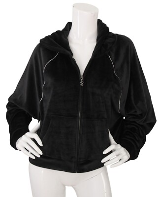 Victorias Secret On Point Black Velour Zip Jacket Size XL