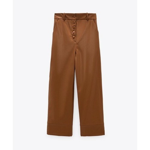 ZARA Womens Camel Vegan Leather Button 