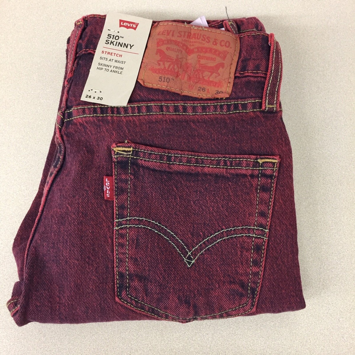 Mens Levi's 510 Skinny Red Wash Denim Jeans 26x30 NEW AR279 Mens Levi's 510 Skinny Red Wash Denim Jeans 26x30 NEW AR279