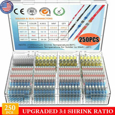 250pcs Solder Seal Sleeve Heat Shrink Butt Wire Connectors Terminals Waterproof