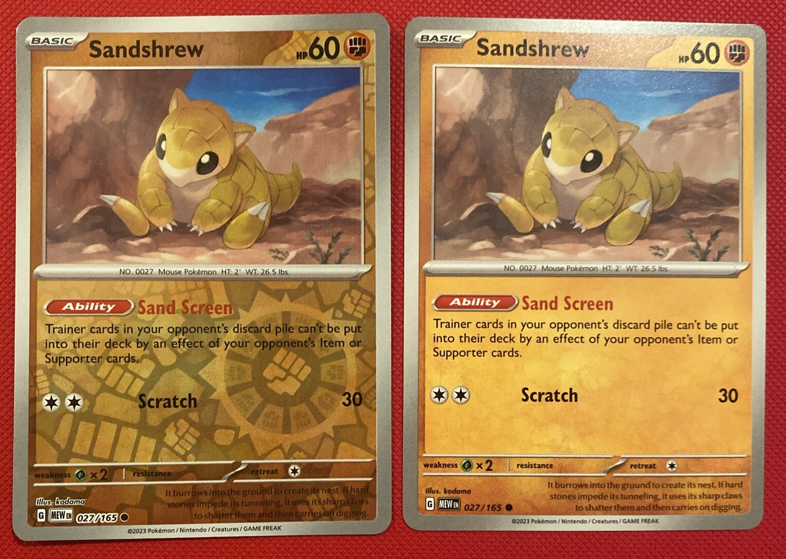 Pokémon TCG Sandshrew Scarlet & Violet 151 027/165 Reverse Holo Common NM
