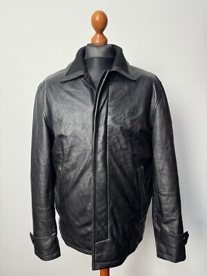 Schott NYC men's leather jacket with ribbed collar and wool lining