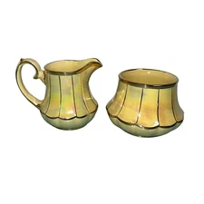 Sadler Creamer Sugar Set Vintage Porcelain Yellow Lustre Iridescent England Rare